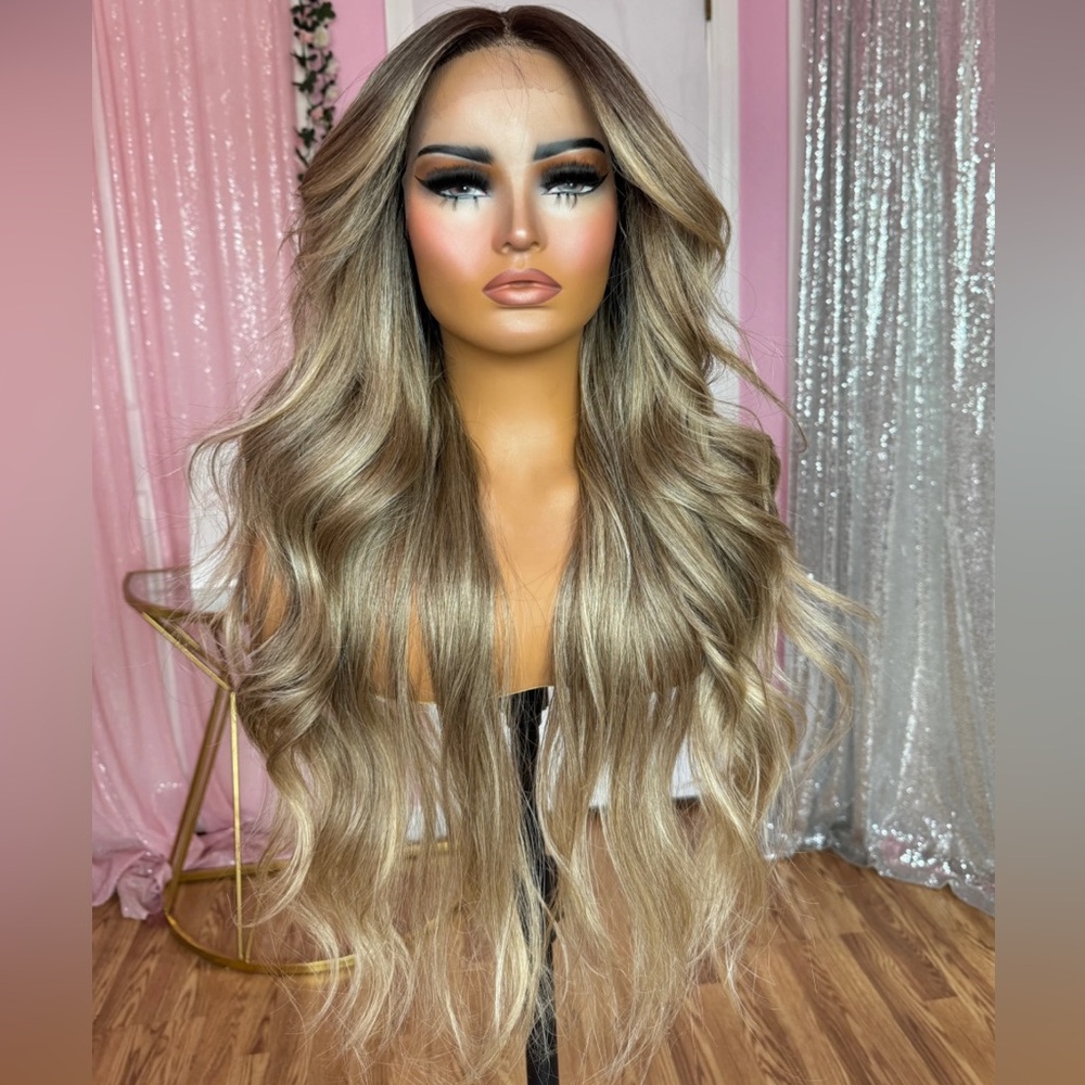 HD front lace glueless wig w curtain bangs